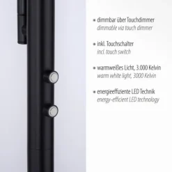 LED Stehleuchte, schwarz, dimmbar Touchdimmer Lesearm zuschaltbar, eckig