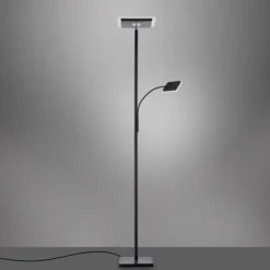 LED Stehleuchte, schwarz, dimmbar Touchdimmer Lesearm zuschaltbar, eckig