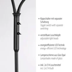 LED Stehleuchte schwarz 2-flammig flexibel verstellbar mit Schalter