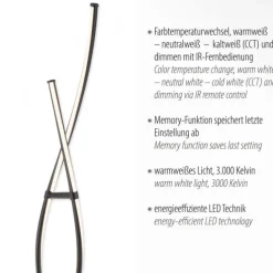 LED Stehleuchte schwarz geschwungen dimmbar Fernbedienung CCT