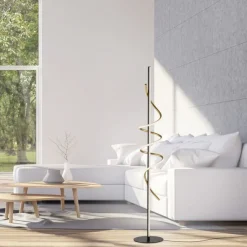 LED Stehleuchte schwarz messing dimmbar per Schnurdimmer geschwungen