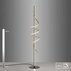 LED Stehleuchte schwarz messing dimmbar per Schnurdimmer geschwungen