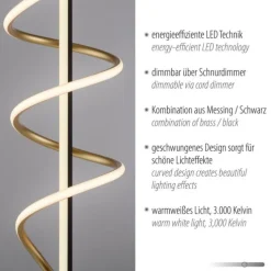 LED Stehleuchte schwarz messing dimmbar per Schnurdimmer geschwungen