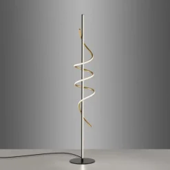 LED Stehleuchte schwarz messing dimmbar per Schnurdimmer geschwungen