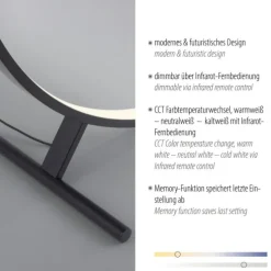 LED Stehleuchte schwarz ring rund dimmbar Fernbedienung CCT