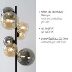 LED Stehleuchte schwarz rund Fußschalter Rauchgläser Ambergläser