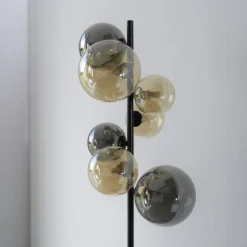 LED Stehleuchte schwarz rund Fußschalter Rauchgläser Ambergläser