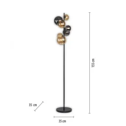 LED Stehleuchte schwarz rund Fußschalter Rauchgläser Ambergläser