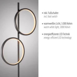 LED Stehleuchte schwarz schlichtes Design Fußschalter warmweiß