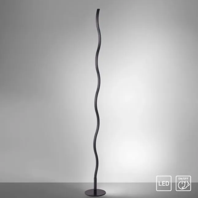LED-Stehleuchte, schwarz, Wellenform, Schnurschalter, blendfrei