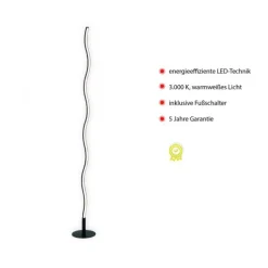 LED-Stehleuchte, schwarz, Wellenform, Schnurschalter, blendfrei