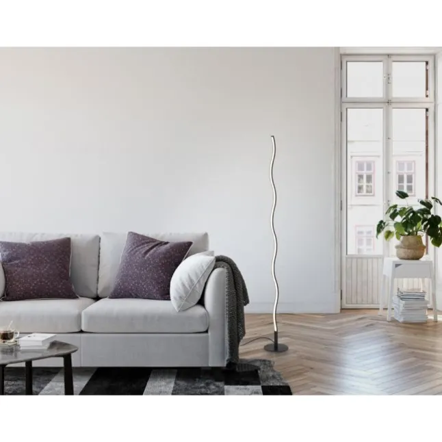 LED-Stehleuchte, schwarz, Wellenform, Schnurschalter, blendfrei