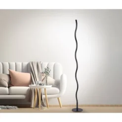 LED-Stehleuchte, schwarz, Wellenform, Schnurschalter, blendfrei