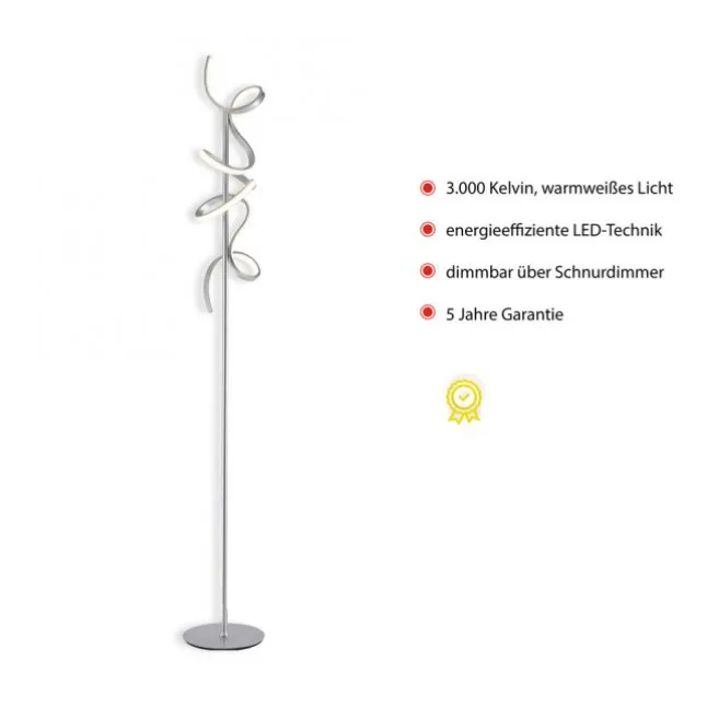 LED-Stehleuchte, silberfarben, 2 geschwungene Leuchtarmen, Dimmfunktion