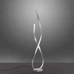 LED Stehleuchte silberfarbig 2 flammig geschwungene Leuchtarme Schnurdimmer