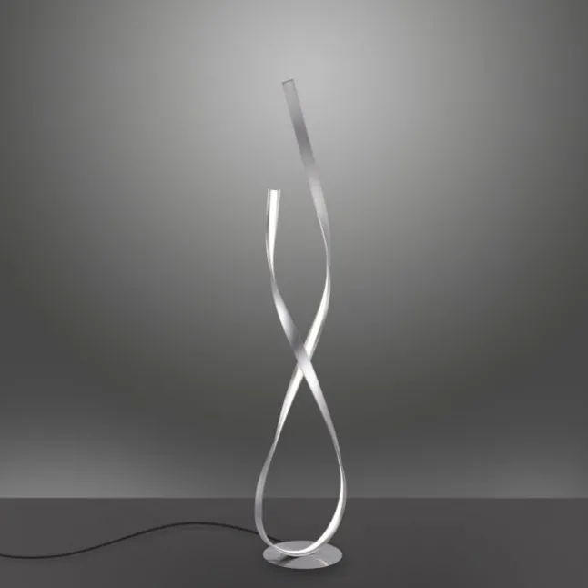 LED Stehleuchte silberfarbig 2 flammig geschwungene Leuchtarme Schnurdimmer