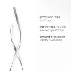 LED Stehleuchte silberfarbig 2 flammig geschwungene Leuchtarme Schnurdimmer