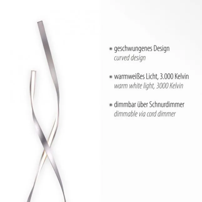 LED Stehleuchte silberfarbig 2 flammig geschwungene Leuchtarme Schnurdimmer