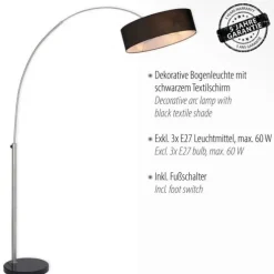 LED Stehleuchte silber Fußschalter Marmofuß Stoffschirm schwarz