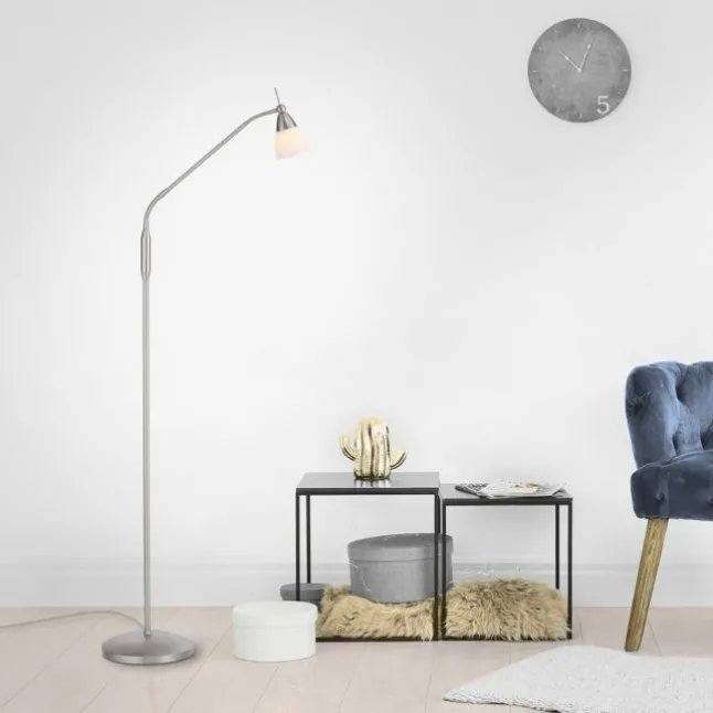 LED Stehleuchte silber Opalglas 3 Stufen Touchdimmer verstellbar