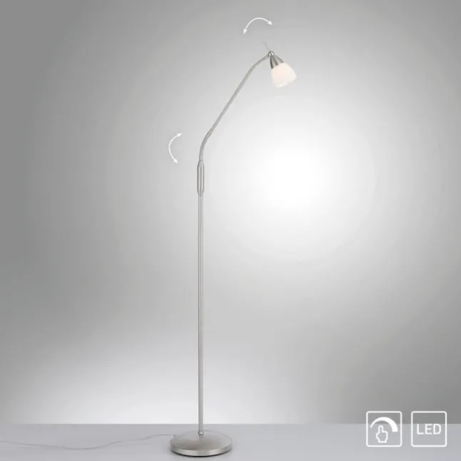 LED Stehleuchte silber Opalglas 3 Stufen Touchdimmer verstellbar