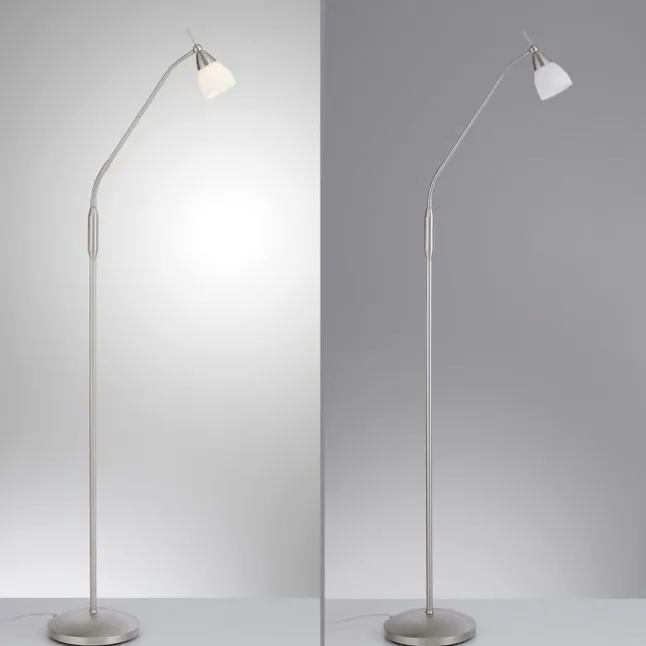 LED Stehleuchte silber Opalglas 3 Stufen Touchdimmer verstellbar