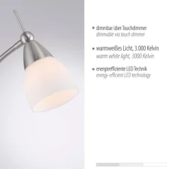 LED Stehleuchte silber Opalglas 3 Stufen Touchdimmer verstellbar
