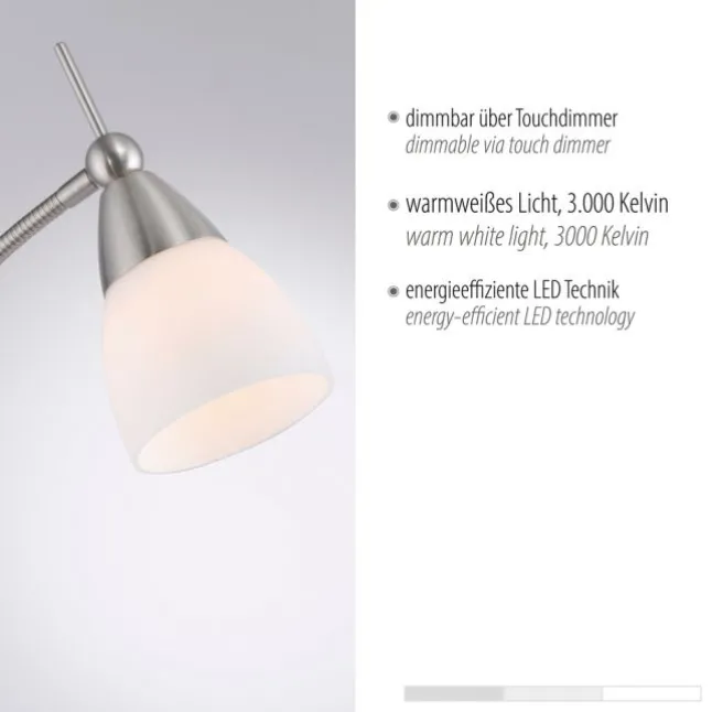LED Stehleuchte silber Opalglas 3 Stufen Touchdimmer verstellbar