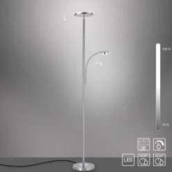 LED-Stehleuchte, stahlfarben, flexibler Lesearm, dimmbar, modern