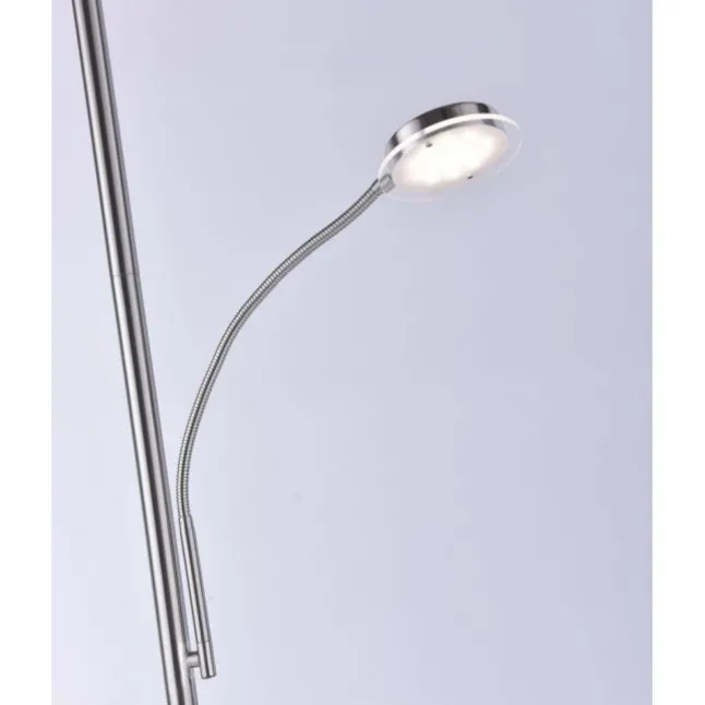 LED-Stehleuchte, stahlfarben, flexibler Lesearm, dimmbar, modern