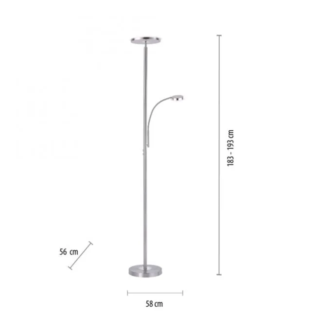 LED-Stehleuchte, stahlfarben, flexibler Lesearm, dimmbar, modern
