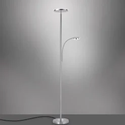 LED-Stehleuchte, stahlfarben, flexibler Lesearm, dimmbar, modern