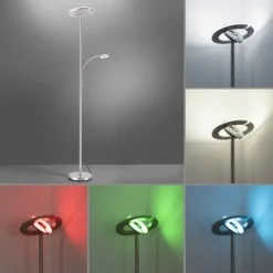 LED-Stehleuchte, stahlfarben, App, Fernbedienung, dimmbar