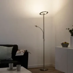 LED-Stehleuchte, stahlfarben, App, Fernbedienung, dimmbar
