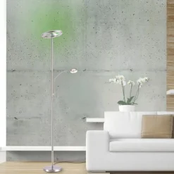 LED-Stehleuchte, stahlfarben, App, Fernbedienung, dimmbar