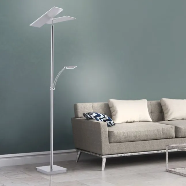 LED-Stehleuchte, stahlfarben, Deckenfluter, Lichtfarbsteuerung inkl. Memoryfunktion, Tastdimmer