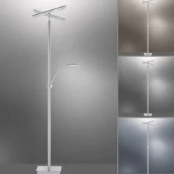 LED-Stehleuchte, stahlfarben, Deckenfluter, Lichtfarbsteuerung inkl. Memoryfunktion, Tastdimmer