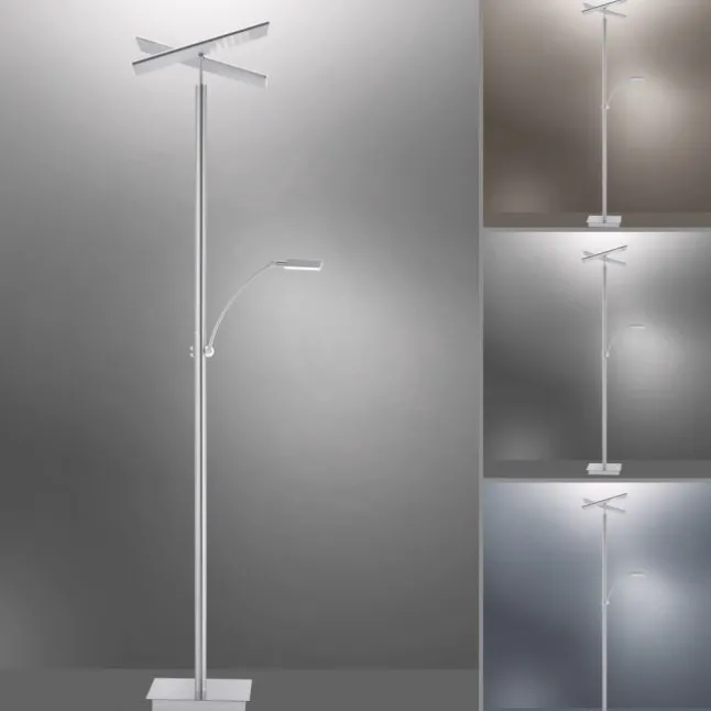 LED-Stehleuchte, stahlfarben, Deckenfluter, Lichtfarbsteuerung inkl. Memoryfunktion, Tastdimmer