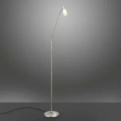LED-Stehleuchte, stahlfarben, verstellbarer Leuchtkopf, inkl. Kippschalter