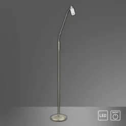 LED-Stehleuchte, stahlfarben, verstellbarer Leuchtkopf, inkl. Kippschalter
