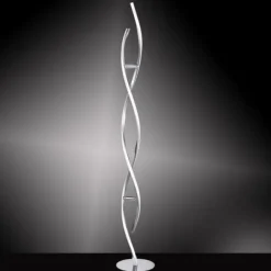 LED Stehleuchte, stahlfarben, geschwungene Form, dimmbar, modern, design