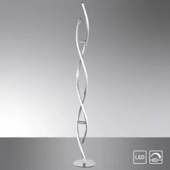 LED Stehleuchte, stahlfarben, geschwungene Form, dimmbar, modern, design