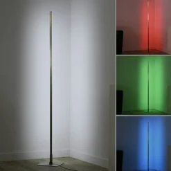 LED Stehleuchte, stahlfarben, RGB, Fernbedienung, dimmbar