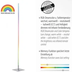 LED Stehleuchte, stahlfarben, RGB, Fernbedienung, dimmbar