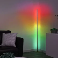 LED Stehleuchte, stahlfarben, RGB, Fernbedienung, dimmbar