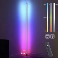 LED Stehleuchte, stahlfarben, RGB, Fernbedienung, dimmbar