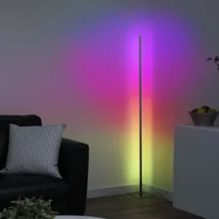 LED Stehleuchte, stahlfarben, RGB, Fernbedienung, dimmbar