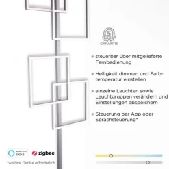 LED-Stehleuchte, stahl, Lichtfarbsteuerung, Fernbedienung, Dimmfunktion