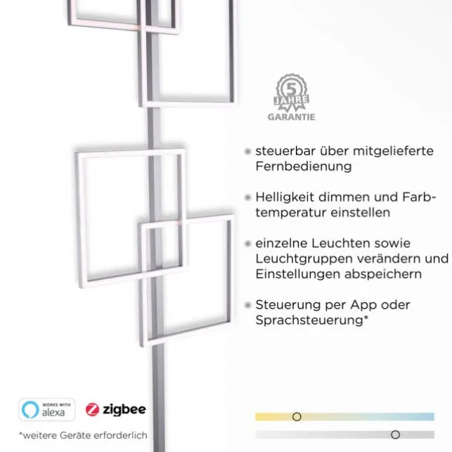 LED-Stehleuchte, stahl, Lichtfarbsteuerung, Fernbedienung, Dimmfunktion