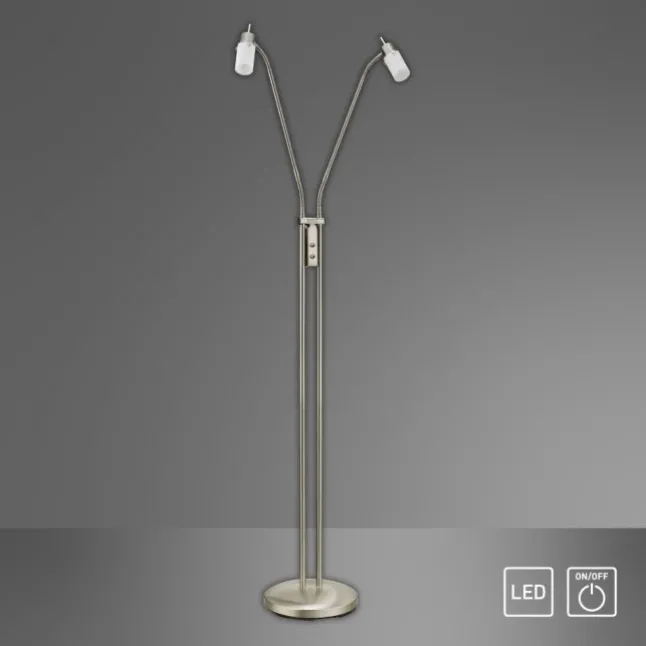 LED-Stehleuchte, stahl, 2 verstellbare Leuchtköpfe, warmweiß, blendfrei